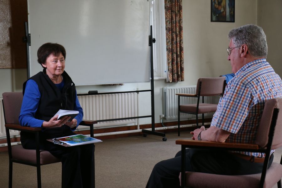 Adele Howard rsm interviewing eco-theologian Séan McDonagh ssc for MIRP VOICES project, 2016